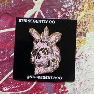 Strike Gently Pink Skull Enamel Pin